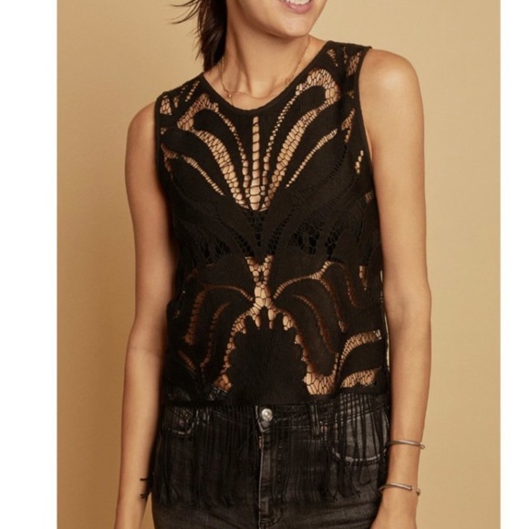 Zara Basic Black Cropped Lace Fringe Hem Sleeveless Boho Top Size XS - Picture 3 of 9